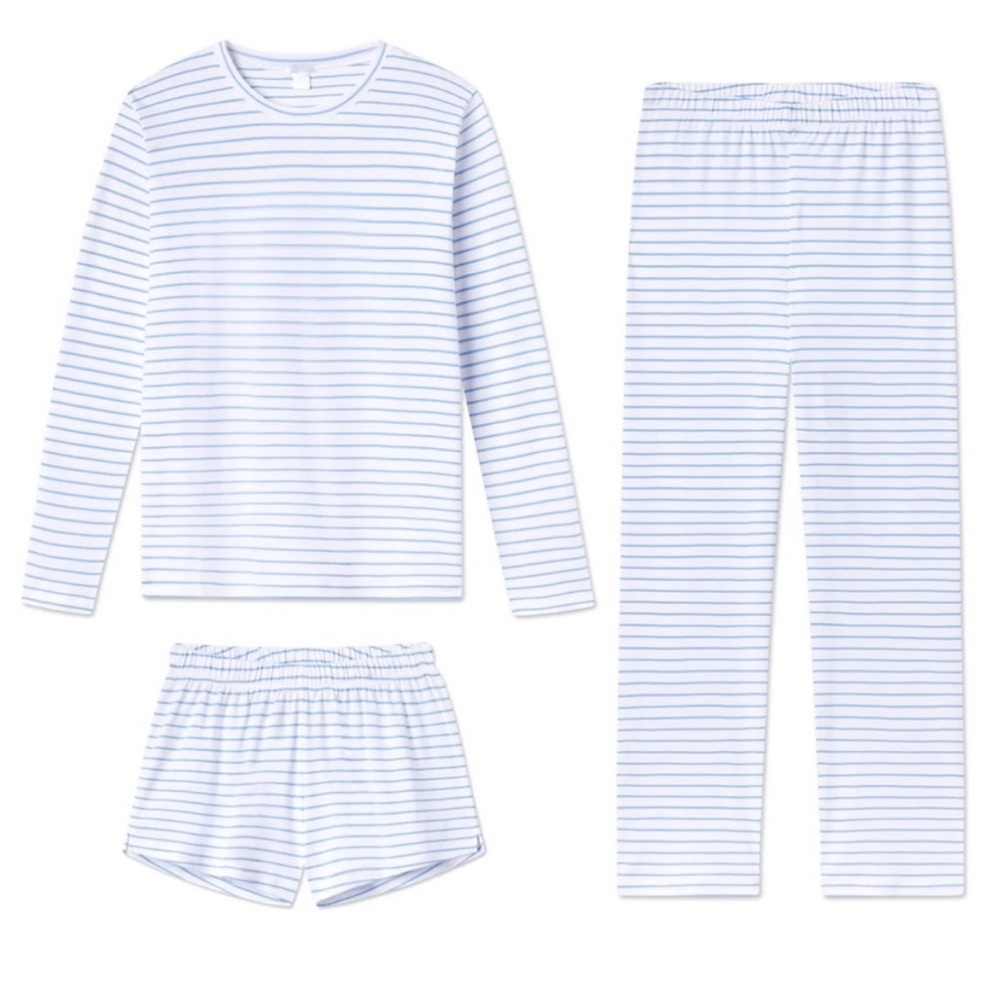 LAKE Pima Crew Long Sleeve Bundle in Stripped Baltic Blue SIZE SMALL NEW